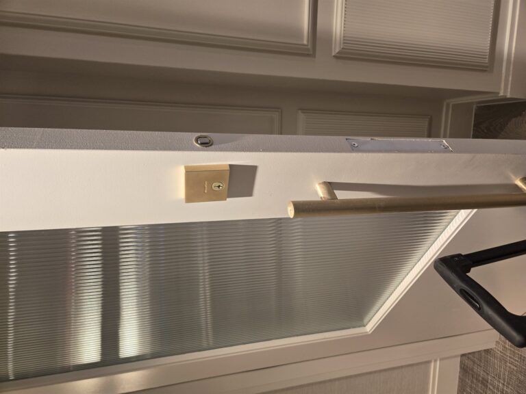 Installed lock hardware on a residential door
